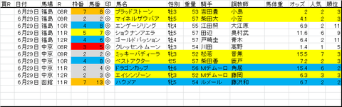 6月29日軸馬結果