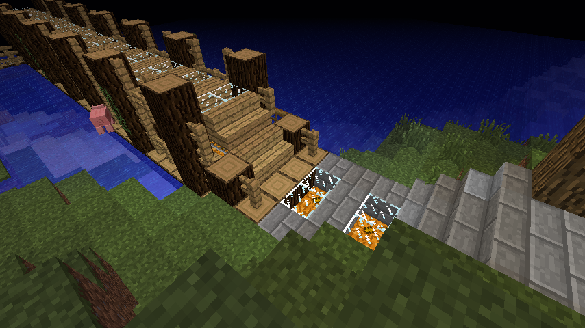 ミニ城と対岸をつなぐ道の脇に洞窟があって Minecraft クラフト生活記 ミニ城と対岸をつなぐ道の脇に洞窟があって Minecraft クラフト生活記