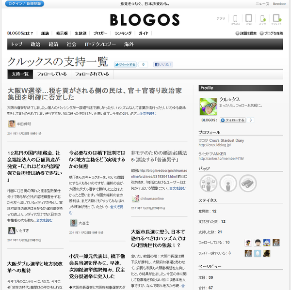 クルックスが支持している記事   BLOGOS（ブロゴス）