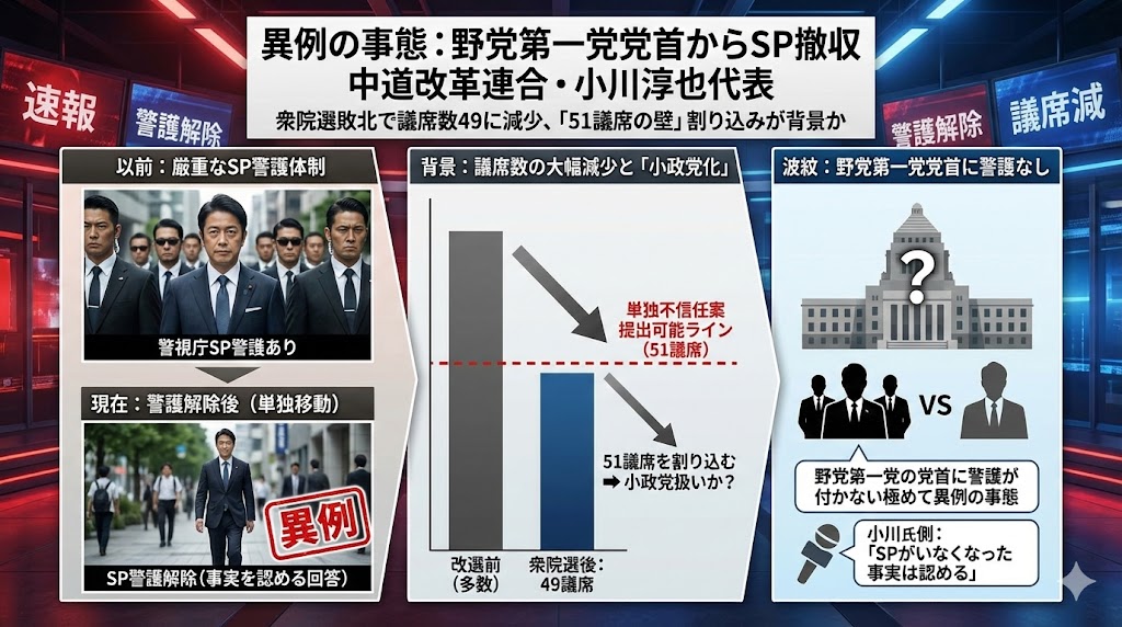 【何故警護しないのか】自称・野党第一党の中道改革新代表・小川氏はSPによる護対象外の異例事態ｗｗｗ