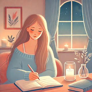  writing in a journal at のコピー