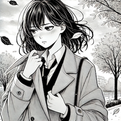  holding her coat closed with のコピー