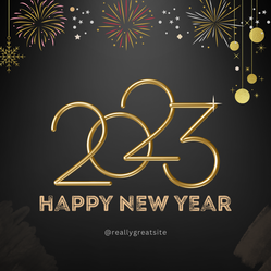 Black Gold modern Happy New Year 2023 Greeting Facebook Post