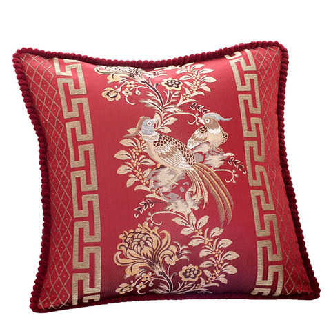 富を表す鳥と花の刺繍クッションカバー1