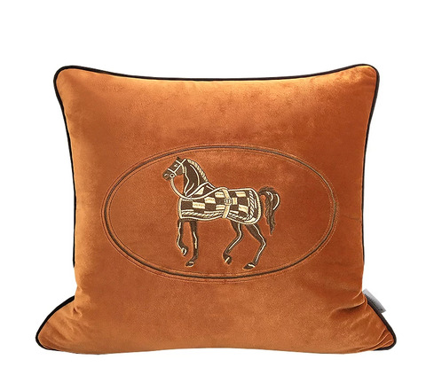 刺繍クッションカバー Horse 橙色