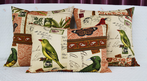 ヤシの木と鳥のクッションカバー2