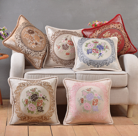ヨーロピアン高級刺繍クッション　ジャガード