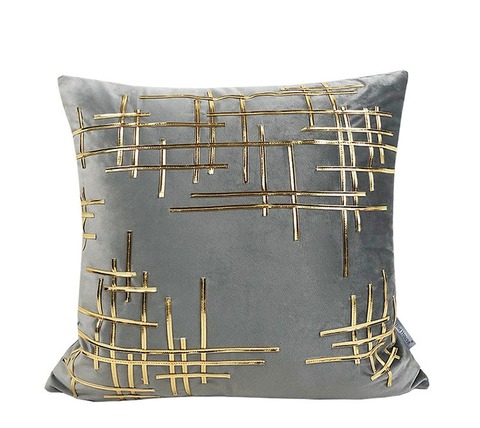 金色のアーティスティック線の灰色クッションカバー