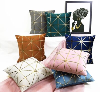 モダン金色線格子クッションカバー