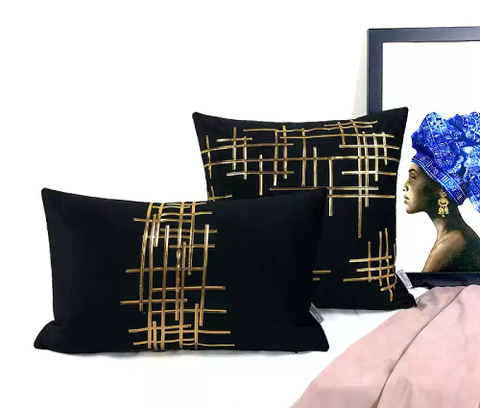 金色のアーティスティック線のクッションカバー (1)