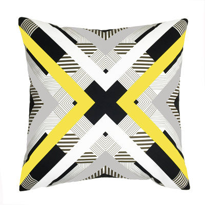 黄色、黒、白を使った幾何学模様のクッションカバー