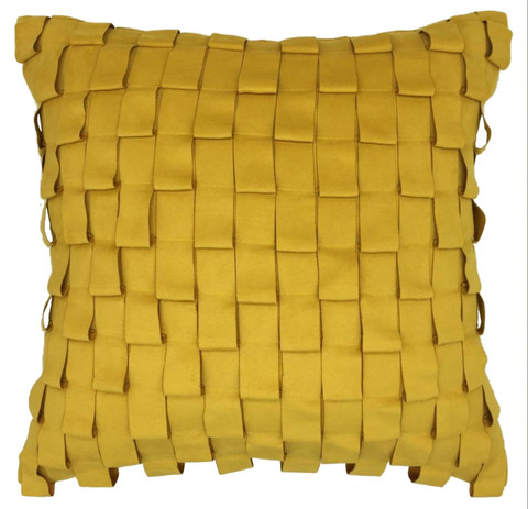 モダン・イエロー立体ひだ　クッションカバー