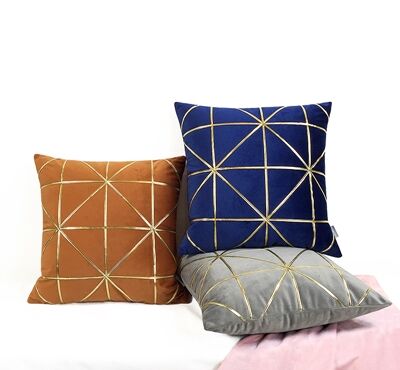 モダン金色線格子クッションカバー2