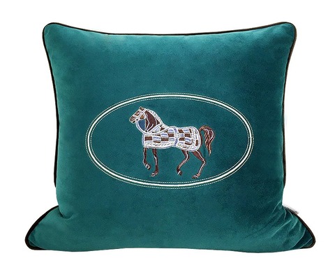 刺繍クッションカバー Horse グリーン