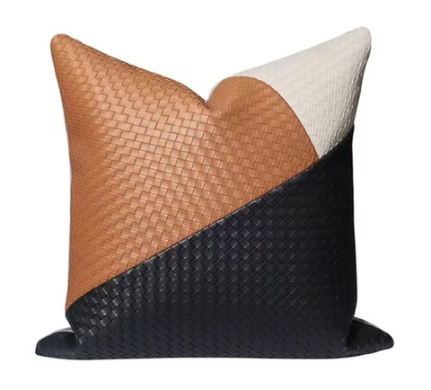 皮製のパッチワークのクッションカバー