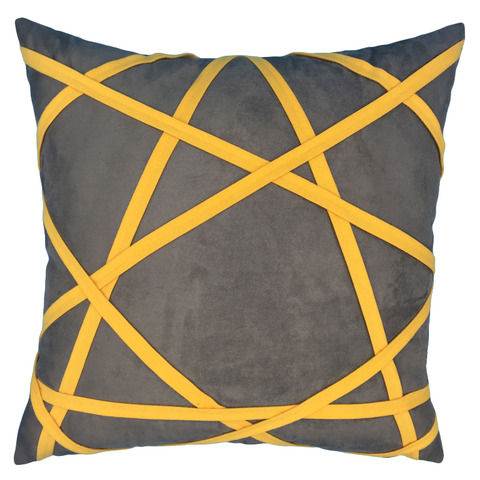 北欧シンプル黄色線入りクッションカバー　グレー1