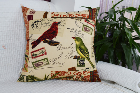 ヤシの木と鳥のクッションカバー