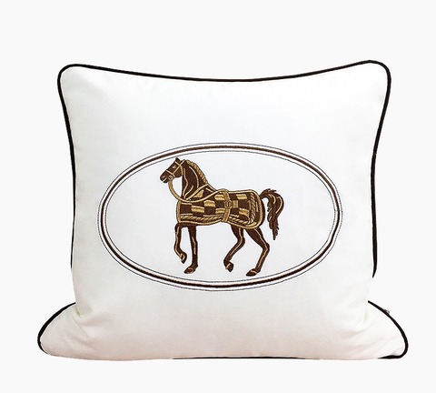 刺繍クッションカバー Horse 白色