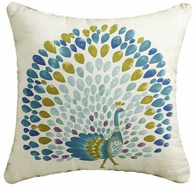 孔雀プリントのクッションカバー