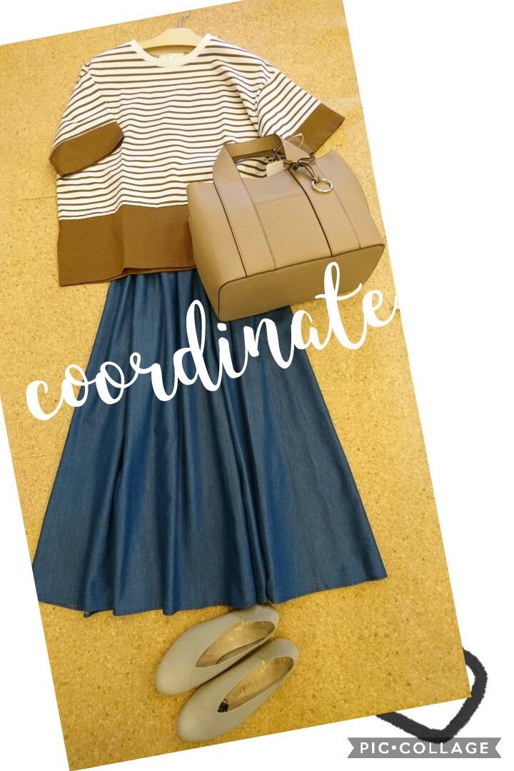 無地使いボーダーtシャツ ウエストリブテンセルデニムスカート Cute Deux Blog