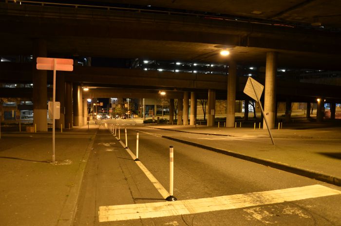 Guerrilla bike lane protectors, www.seattlebikeblog.com