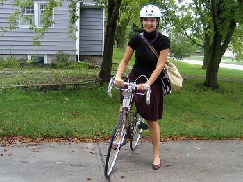 roadbikin’ in skirt and heels