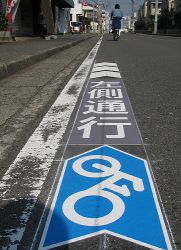 自転車の左側通行を促す表示