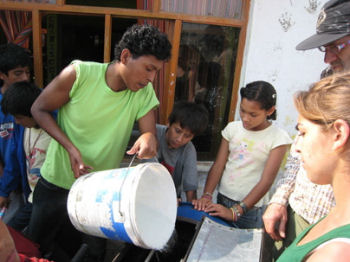 A pedal-powered washing machine