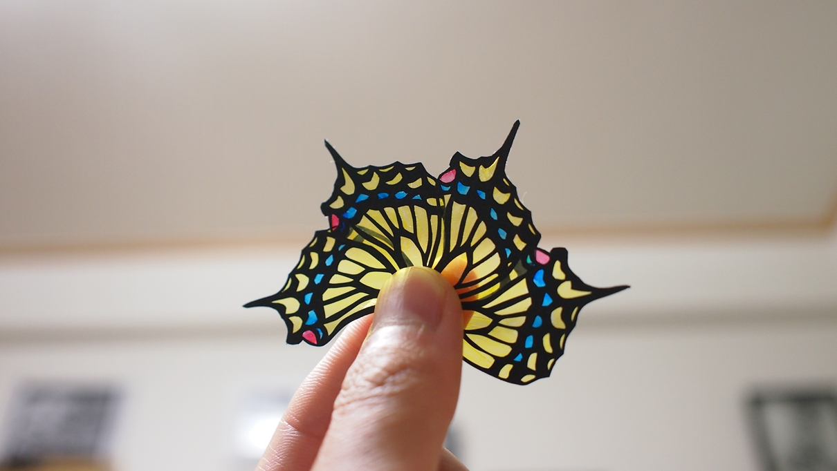 色付け蝶羽 切り絵と写真と蝶々と