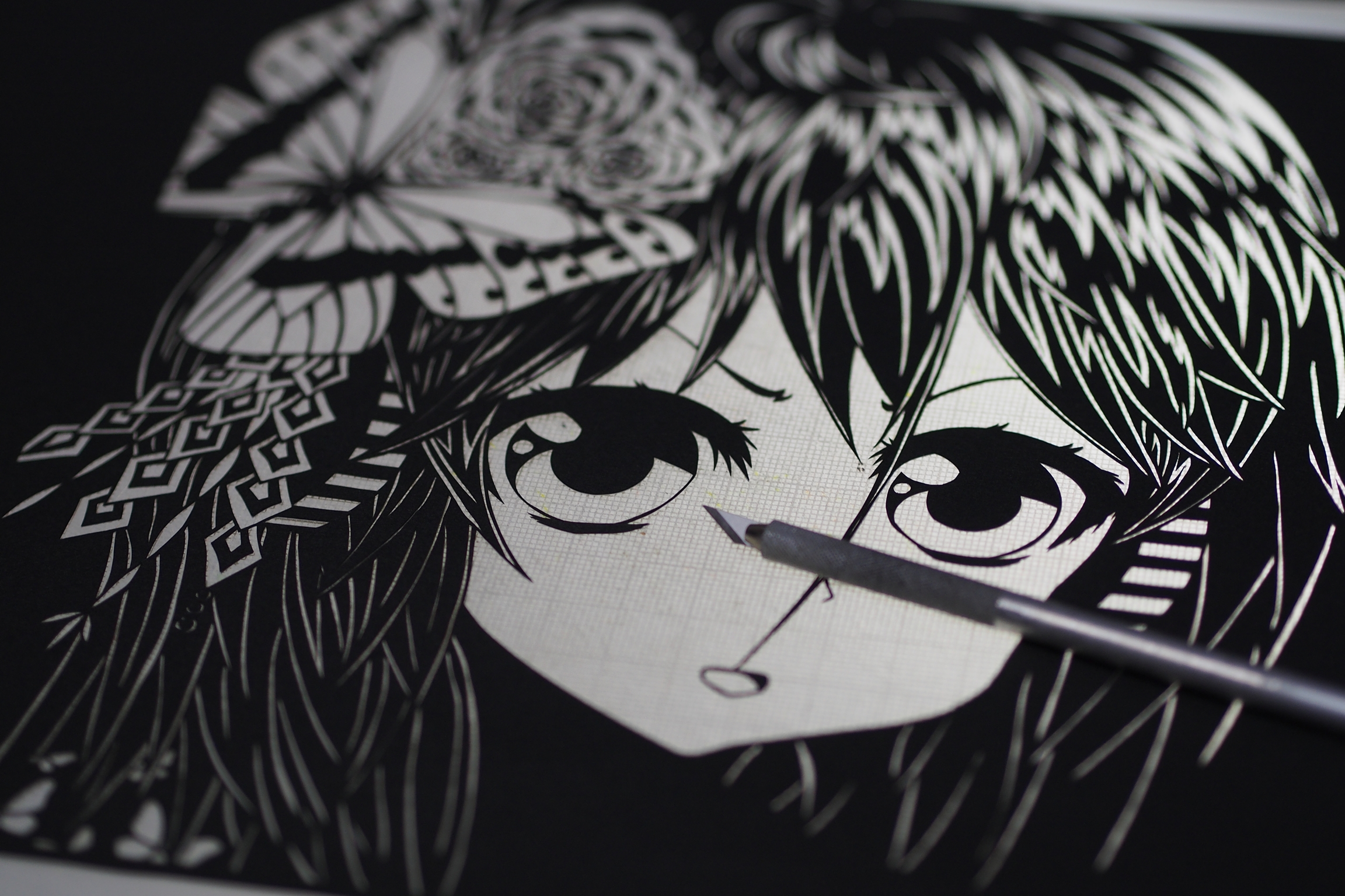 新年切り絵 切り絵と写真と蝶々と