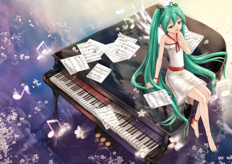 chica pelo verde sobre piano