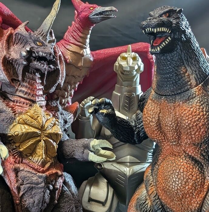 バーニングゴジラ・デストロイア・メカゴジラ他（バンダイ）ソフビ4体 