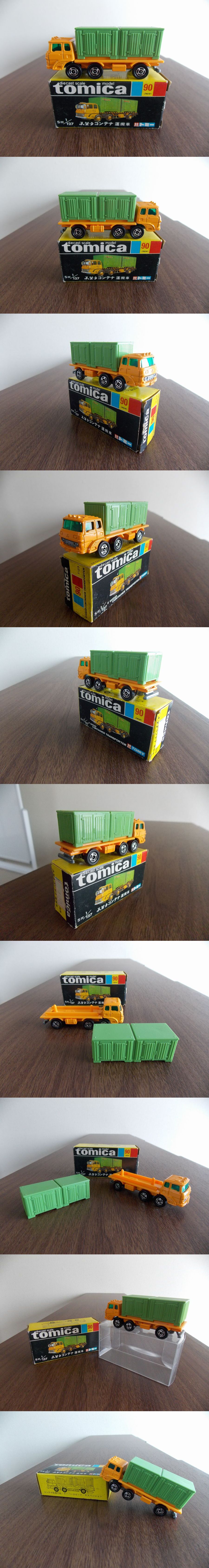 ＊476 　トミカ黒箱ジャパン物　ふそうコンテナ運搬車　未使用に近い！　コンテナ脱着可能　透明ケース付き　ステッカー