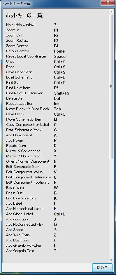 回路図設計ホットキー一覧