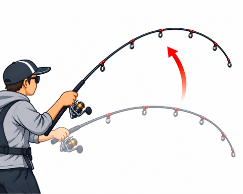 ロッドを立てるように大きくアワセるイメージ