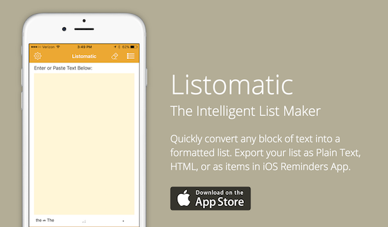 テキストからリストを作ってくれるアプリ『Listomatic』