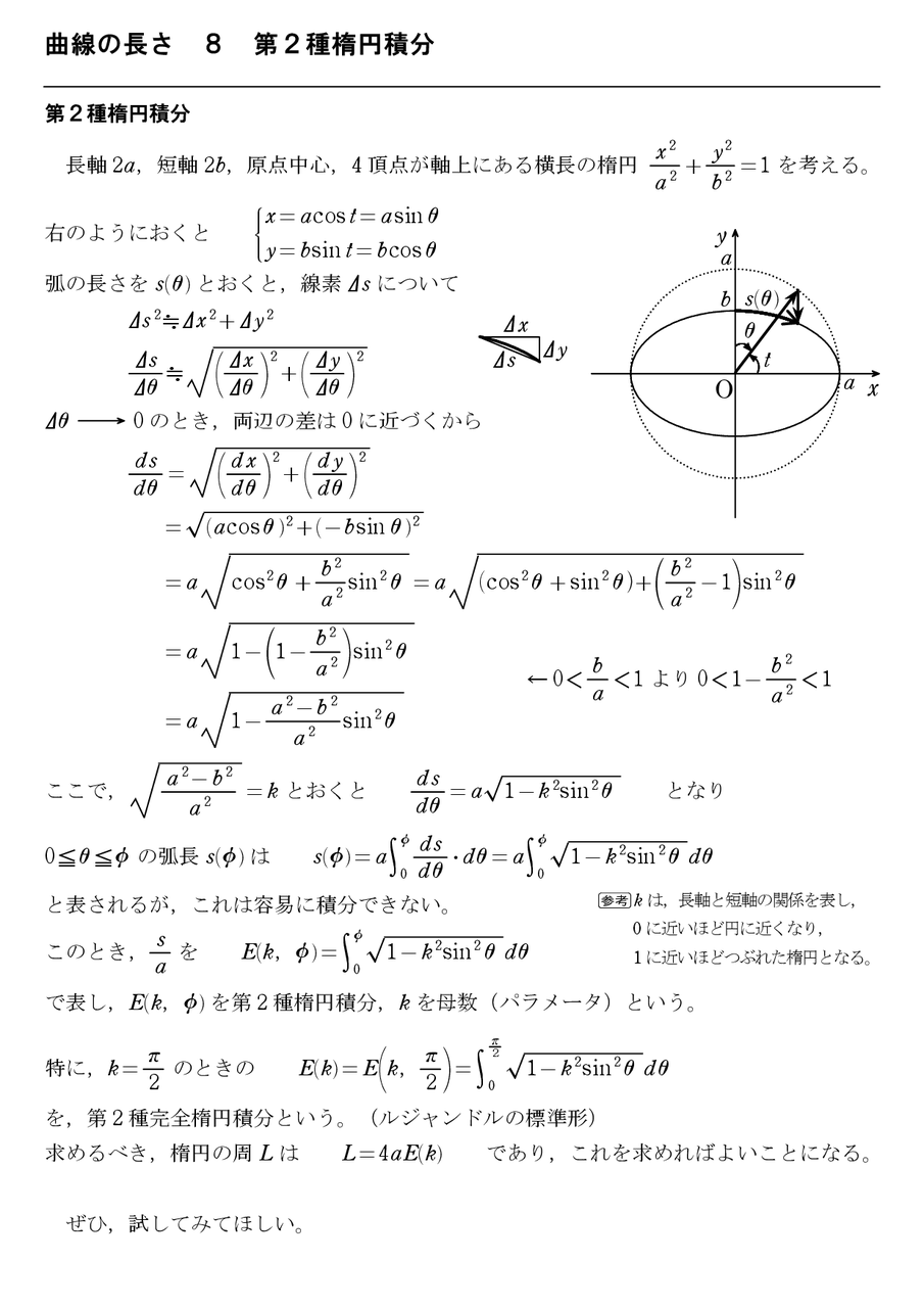 曲線の長さ ８ 第２種楕円積分 怜悧玲瓏 高校数学を天空から俯瞰する