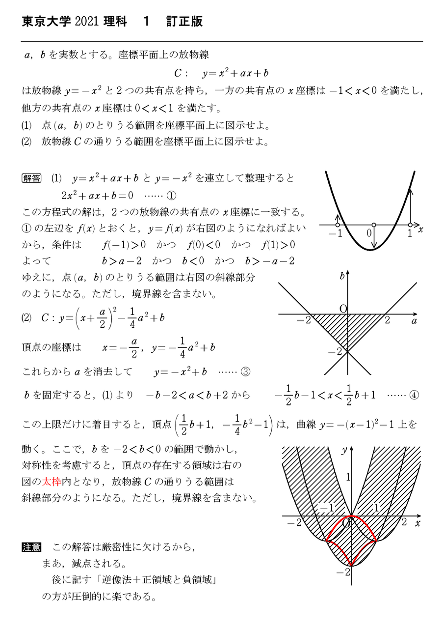 東京大学2021理科1（訂正版） : 怜悧玲瓏 ～高校数学を天空から