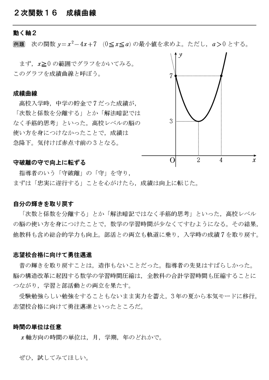 ２次関数１６ 成績曲線 怜悧玲瓏 高校数学を天空から俯瞰する