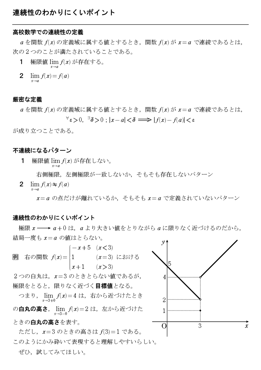 連続性のわかりにくいポイント 怜悧玲瓏 高校数学を天空から俯瞰する