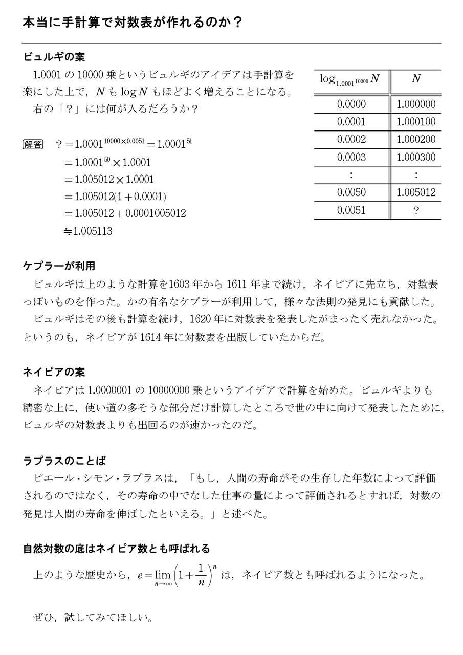 本当に手計算で対数表が作れるのか？ : 怜悧玲瓏 ～高校数学を天空から俯瞰する～
