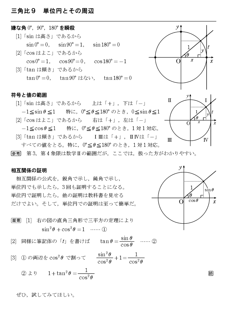 三角比9 単位円とその周辺 怜悧玲瓏 高校数学を天空から俯瞰する 三角比9 単位円とその周辺 怜悧玲瓏 高校数学を天空から俯瞰する