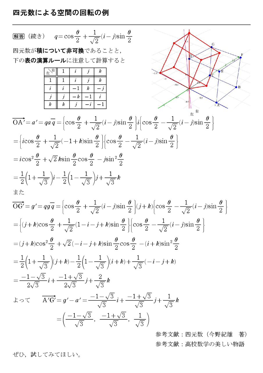 四元数による空間の回転の例 : 怜悧玲瓏 ～高校数学を天空から俯瞰する～