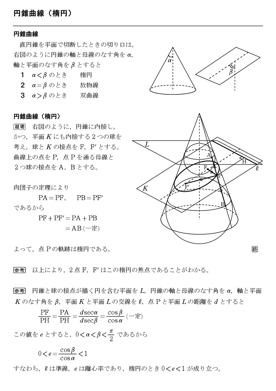 円錐曲線（楕円） : 怜悧玲瓏 ～高校数学を天空から俯瞰する～