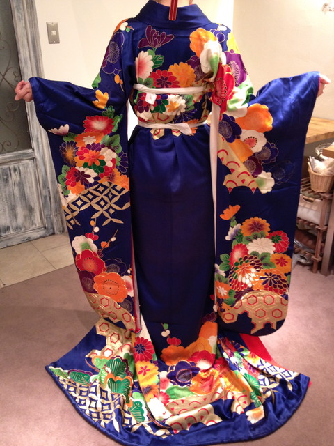 大振袖 お引きずり 青 花柄 桂由美引振袖大振袖お引きずり6