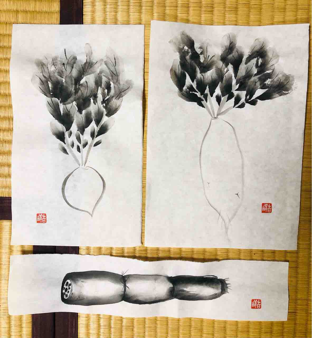 No3137  扁額装　在銘　日孝　宣義　款　水墨野菜画賛　日々是好日　送料無料 No3137 扁額装 在銘 日孝 宣義 款 水墨野菜画賛 日々是好日 送料