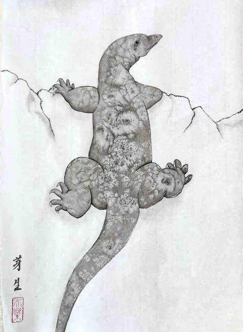 西日暮里教室応用クラス オオトカゲとワニを描く : 橙月水墨画