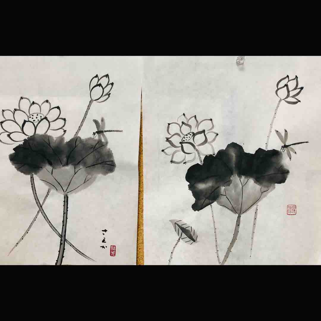 橙月水墨画教室応用クラス 蓮を描く : 橙月水墨画教室 Sumi-e