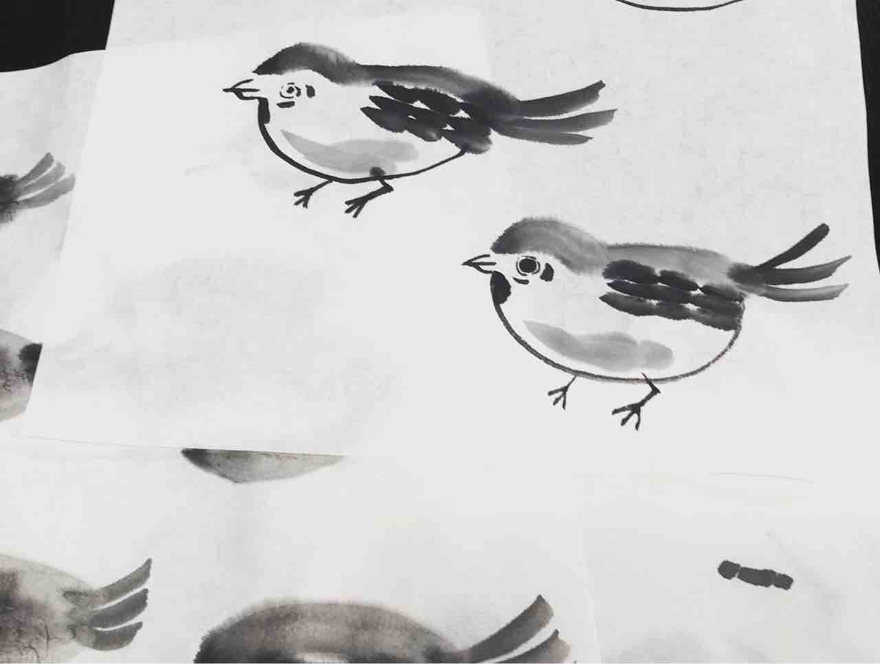 国際墨画会英語クラス 雀とウグイスを描く 橙月水墨画教室 Sumi E Class In Tokyo