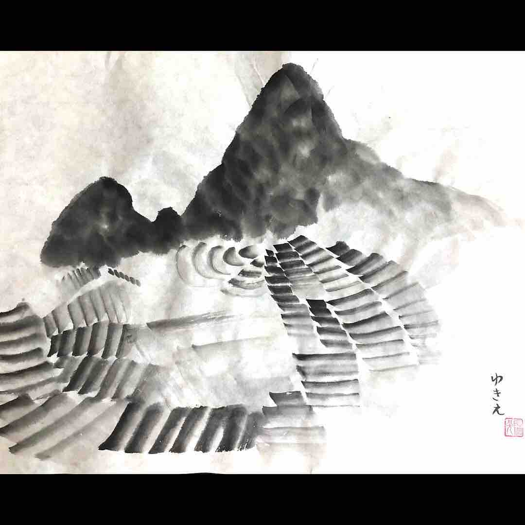 民家　日本の田舎東北地方にスケッチに行った時の絵　墨絵　水墨画　木製フレーム付き 民家 日本の田舎東北地方にスケッチに行った時の絵 墨絵 水墨画